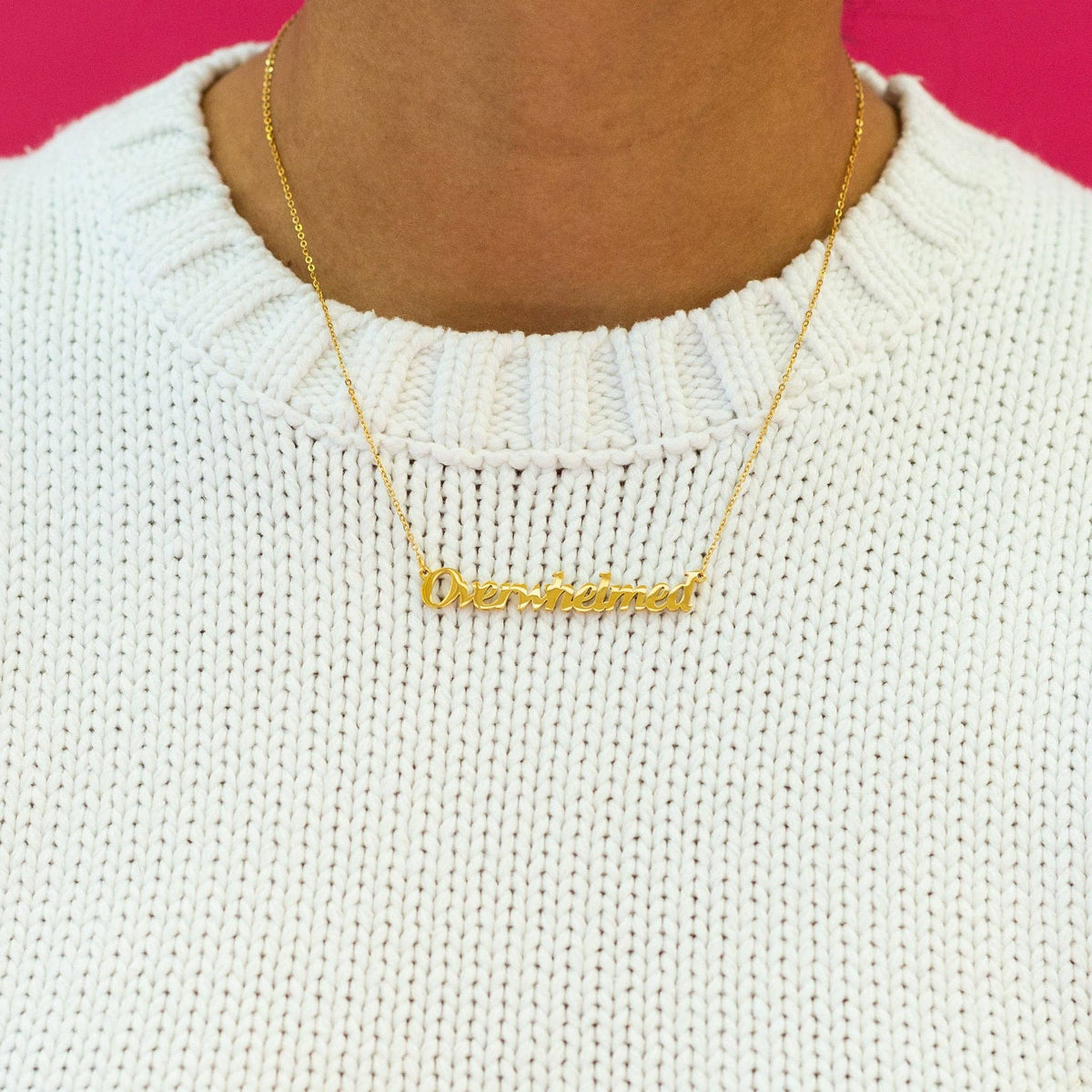 Overwhelmed Nameplate Necklace: Gold