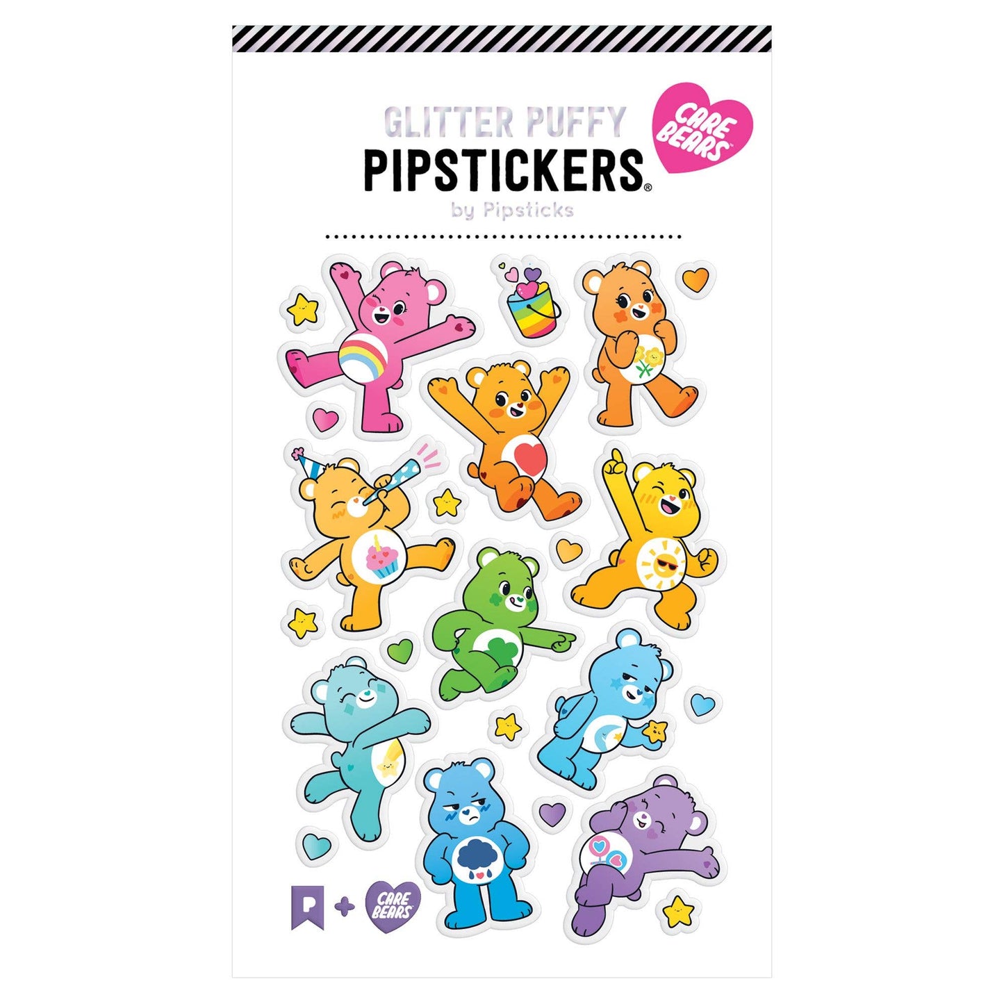 Glitter puffy Pipstickers with colorful bears on a white background