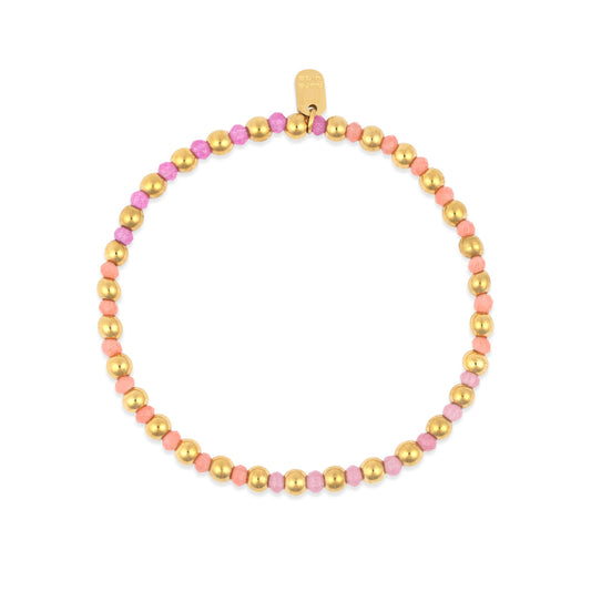 Ball Bead & Stone Stretch Bracelet in Gold