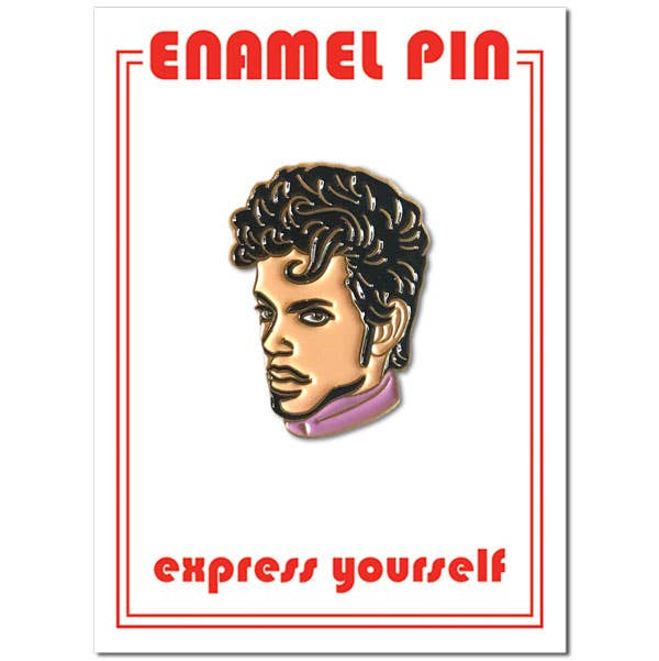 Enamel pin with a face design on a card with 'express yourself' text.
