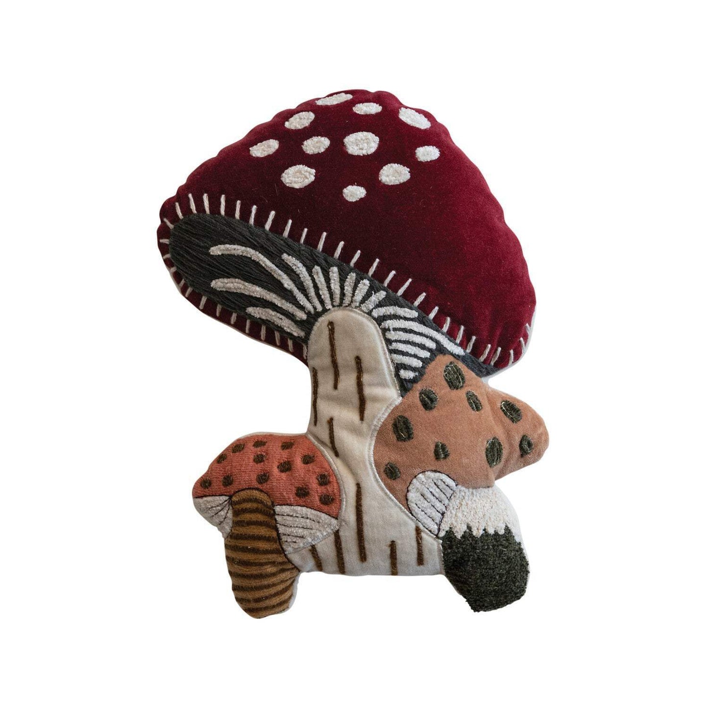 14"L x 10"W Cotton Velvet Embroidered Mushroom Pillow